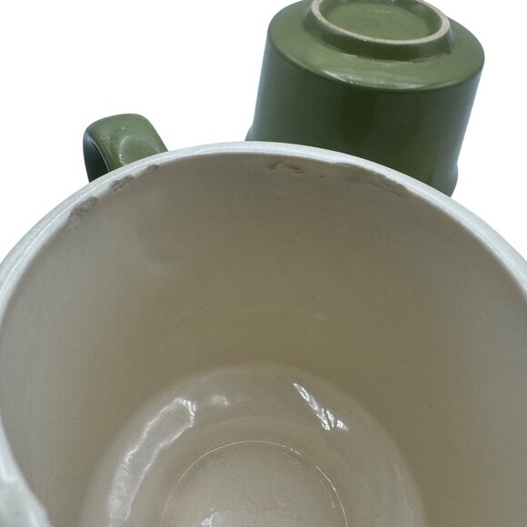 Green Ceramic Creamer And Sugar Bowl Set With Lid Ivory Interior Mid Century Des - Picture 4 of 5